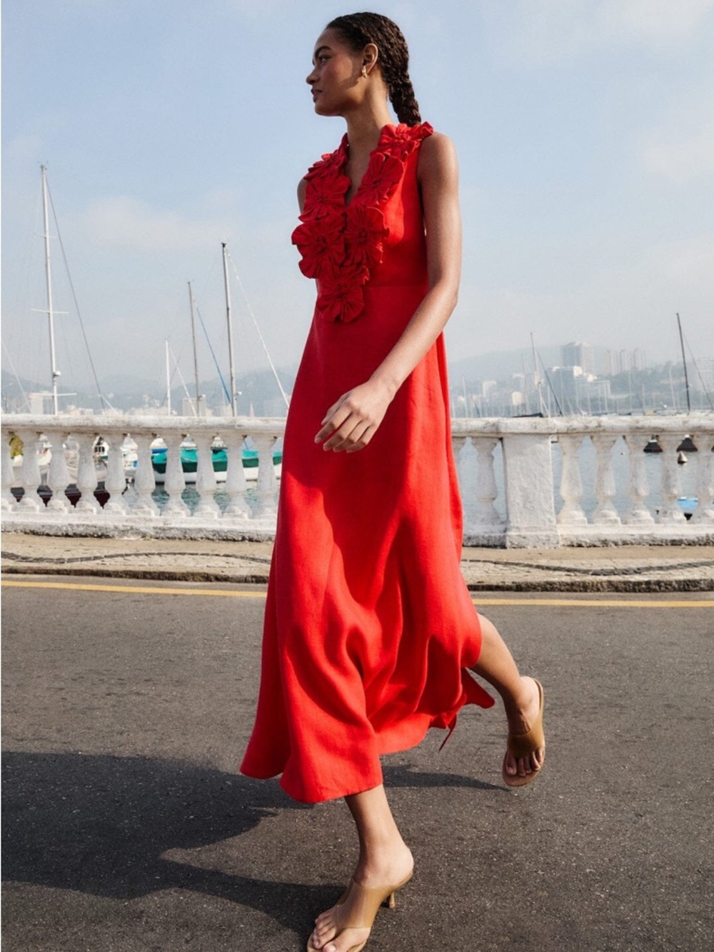 FARM Rio Bold Red Maxi Dress with Floral Neckline - Picture 6 of 15